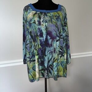 Soft Surroundings Floral Print Blouse XL‎ 3/4 Sleeve Pullover Casual Vacation